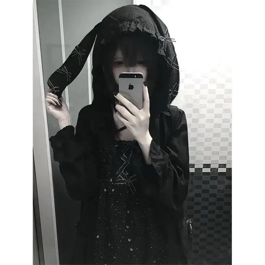 [BUNJANG] Subculture Rabbit Ear Cardigan and Dress Set / 지뢰계 서브컬처 토끼귀 가디건+원피스 세트