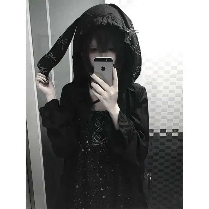 [BUNJANG] Subculture Rabbit Ear Cardigan and Dress Set / 지뢰계 서브컬처 토끼귀 가디건+원피스 세트