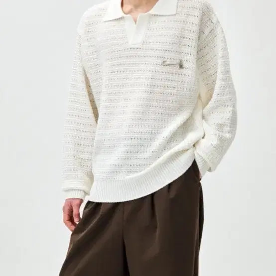 [BUNJANG] Ziozia Tweed Open Collar Knit (Ivory) / 지오송지오 트위드 오픈카라 니트