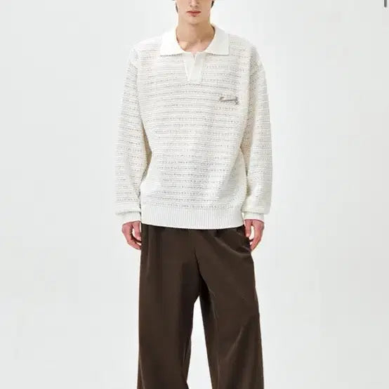 [BUNJANG] Ziozia Tweed Open Collar Knit (Ivory) / 지오송지오 트위드 오픈카라 니트