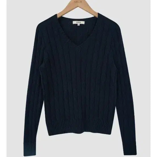 [BUNJANG] Mini Bbong Navy V-neck Knit Sweater / 미니뽕 네이비 브이넥 니트