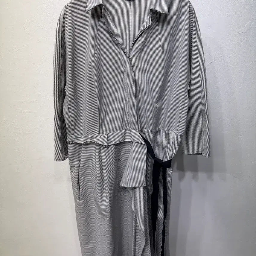 [BUNJANG] TIME (Hansem) Striped Wrap Shirt Dress / 정품) TIME 타임 한섬 스트라이프 랩 셔츠 원피스 82