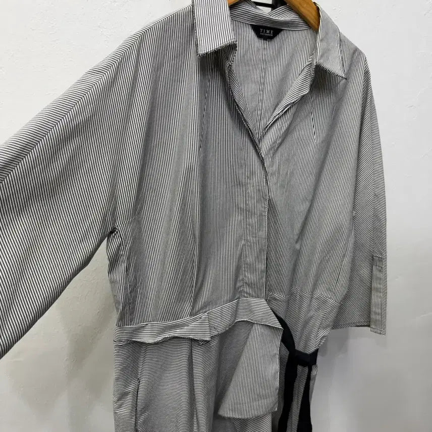 [BUNJANG] TIME (Hansem) Striped Wrap Shirt Dress / 정품) TIME 타임 한섬 스트라이프 랩 셔츠 원피스 82