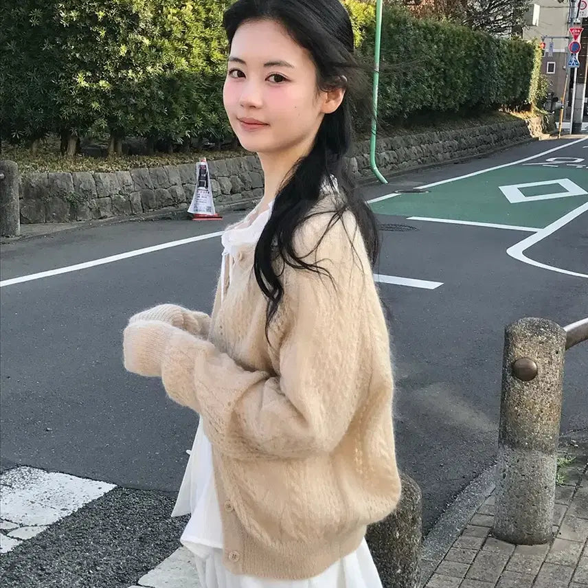 [BUNJANG] Archive J2U Mohair Cardigan Beige / 아카이브제이투유 모헤어 스카시 가디건 베이지