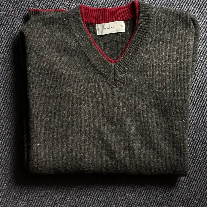 [BUNJANG] Waviness Drift Layered V-neck Knit Charcoal Red / 웨이비니스/Drift Layered V-neck Knit
