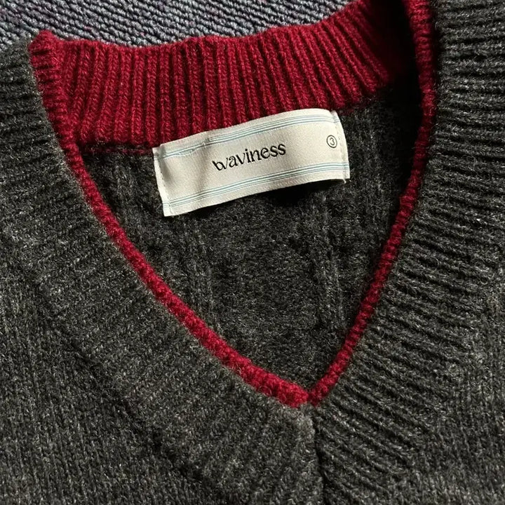 [BUNJANG] Waviness Drift Layered V-neck Knit Charcoal Red / 웨이비니스/Drift Layered V-neck Knit