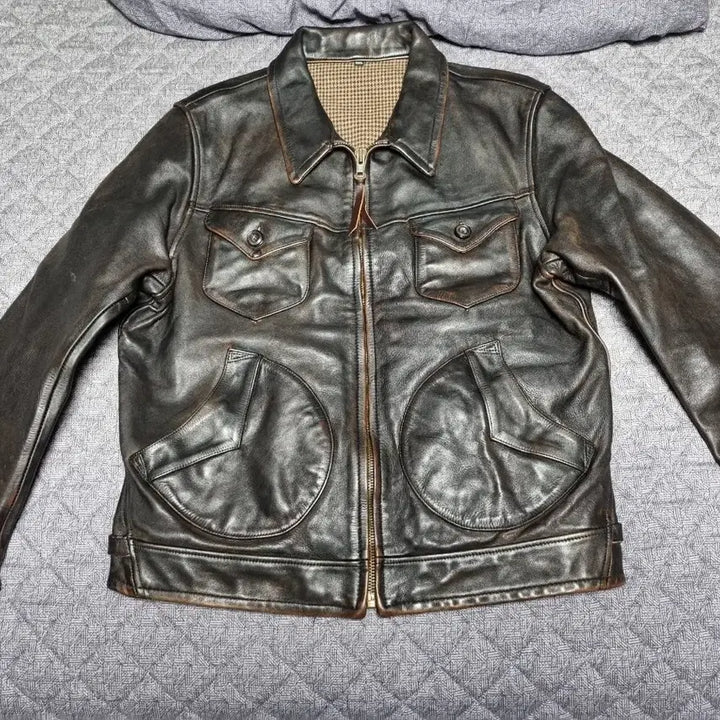 [BUNJANG] Vintage Style Cowhide Leather Jacket / 빈티지스타일 가죽자켓 105사이즈