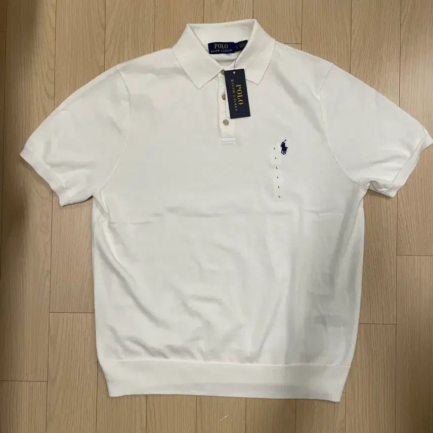 [SOLD OUT] [새제품] 폴로 랄프로렌 코튼 반팔카라니트 화이트 L