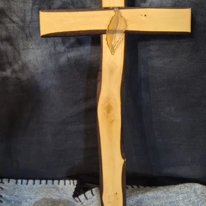 [BUNJANG] Handcrafted Kousa Dogwood Cross with Agate Leaf Accent / 나무 십자가 장식 나뭇잎 포인트