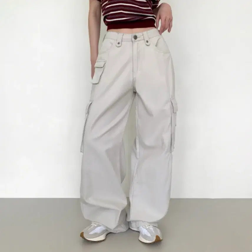 [BUNJANG] Joy Joy Cargo Wide Pants Cream XL / 조이조이 카고 빅포켓 빈티지 코튼 와이드 팬츠 크림 기본 XL