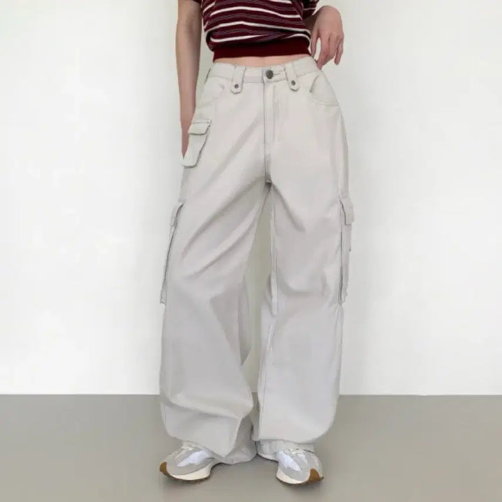 [BUNJANG] Joy Joy Cargo Wide Pants Cream XL / 조이조이 카고 빅포켓 빈티지 코튼 와이드 팬츠 크림 기본 XL