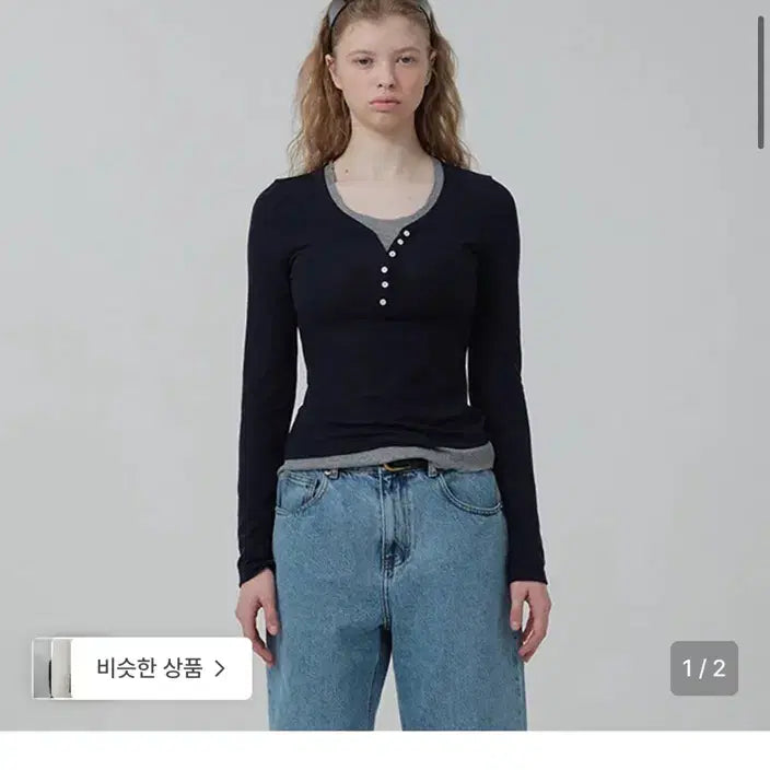 [SOLD OUT] 더바넷 Aimee 슬림 레이어드 티셔츠 네이비 택미제거 새상품