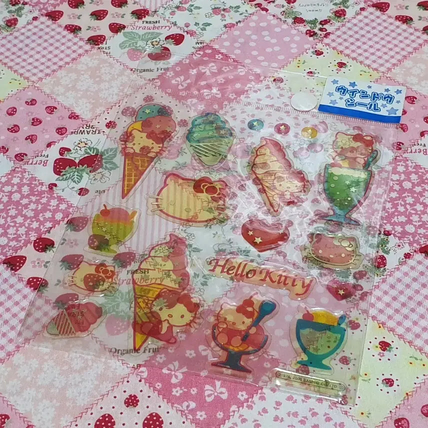 [BUNJANG] Vintage Hello Kitty Ice Cream Bingsu Sticker / 고전 키티 스티커 (아이스크림 빙수)