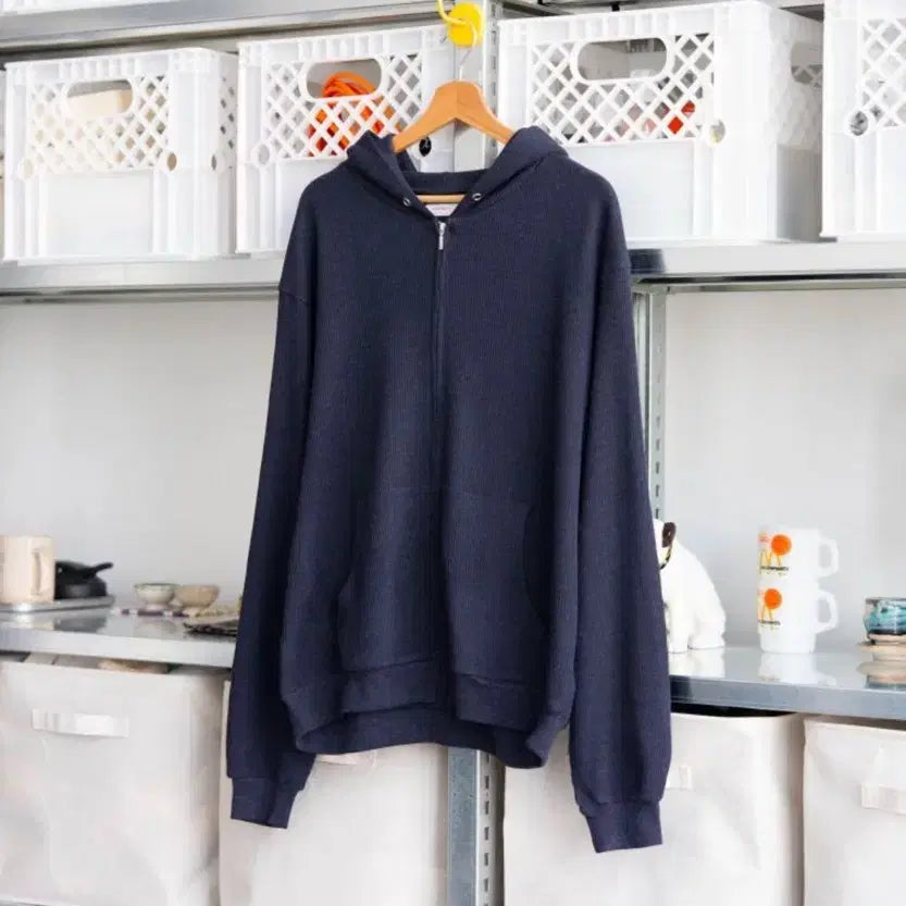 [BUNJANG] Everyone Waffle Full-Zip Hoodie Navy / 에브리원 와플 풀집 후드집업 네이비 4