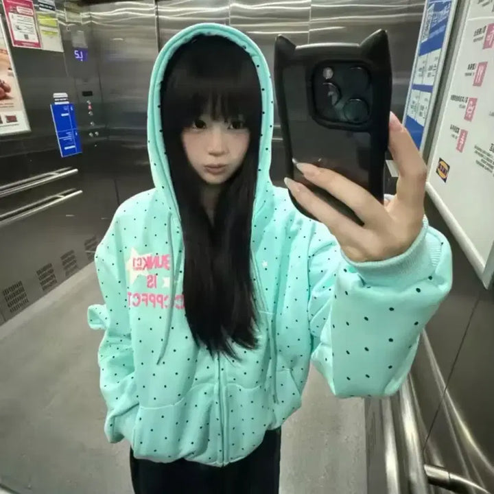 [SOLD OUT] 에이블리 민트 스타 도트 후드집업