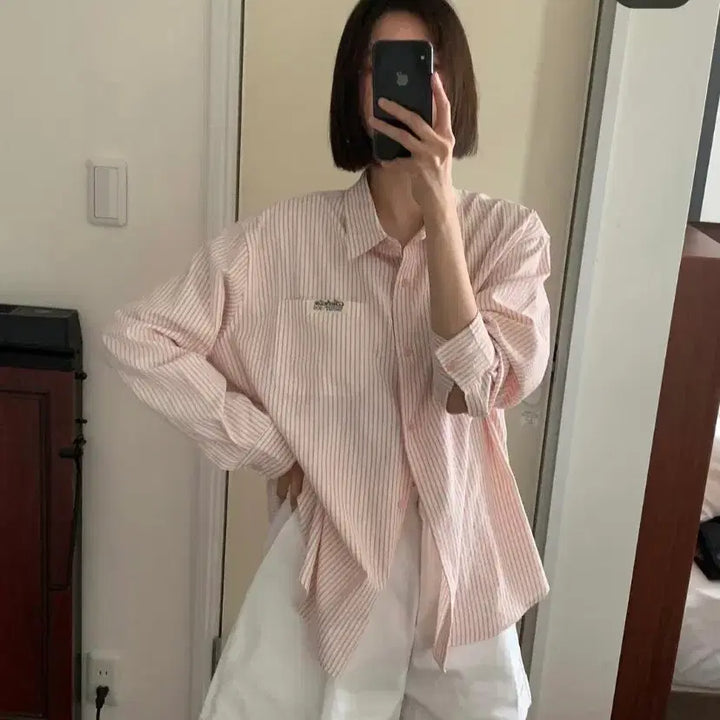 [SOLD OUT] 오브유이 로컬스트라이프셔츠 핑크