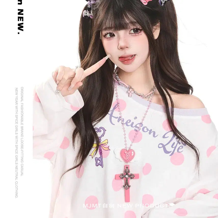 [BUNJANG] MJMT Cartoon Dot Pattern T-shirt / MJMT 카툰 도트무늬 티셔츠
