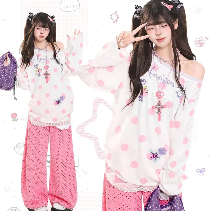 [BUNJANG] MJMT Cartoon Dot Pattern T-shirt / MJMT 카툰 도트무늬 티셔츠