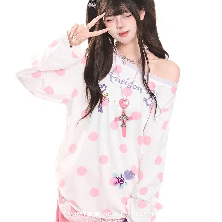 [BUNJANG] MJMT Cartoon Dot Pattern T-shirt / MJMT 카툰 도트무늬 티셔츠