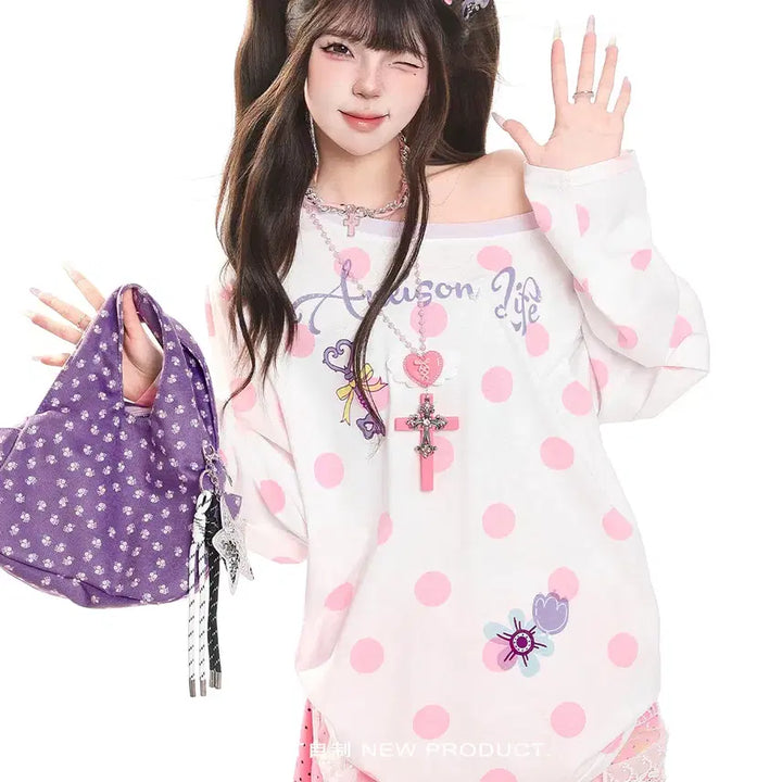 [BUNJANG] MJMT Cartoon Dot Pattern T-shirt / MJMT 카툰 도트무늬 티셔츠