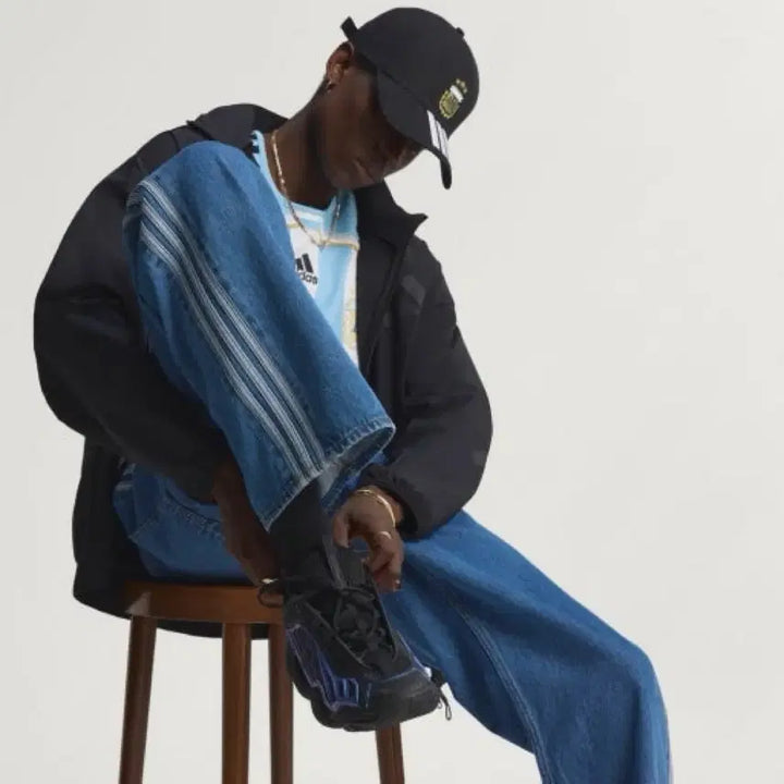 [BUNJANG] Adidas Three-Stripe Wide Denim Pants / 아디다스 삼선 와이드 데님 팬츠