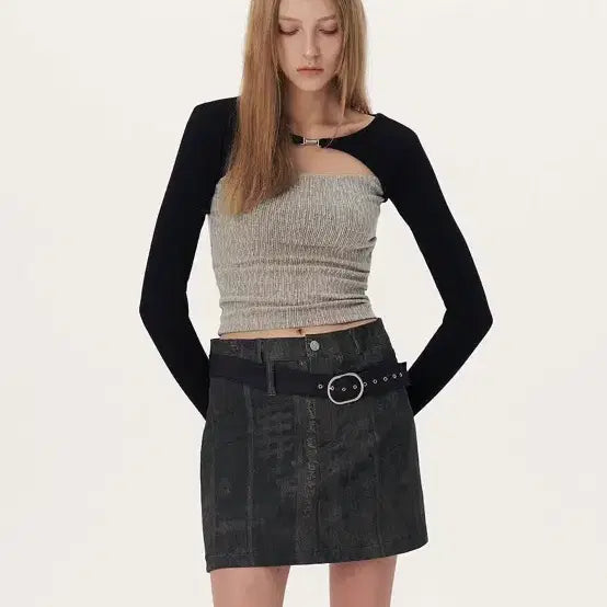 [BUNJANG] Yuse Two-Tone Bolero Cutout Top / Yuse 유즈 투톤볼레로 슬리브 컷아웃 탑