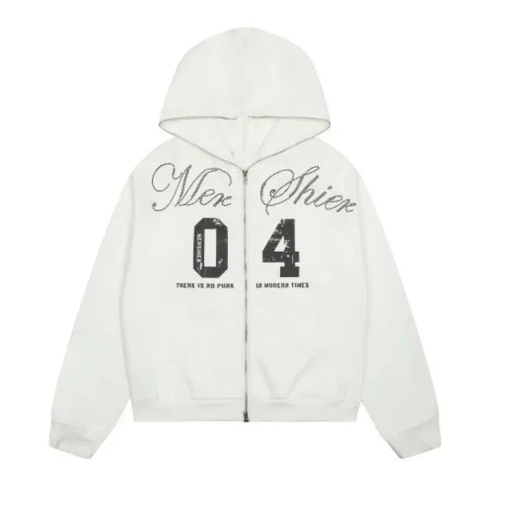 [BUNJANG] Ably Rhinestone Oversized White Hoodie Zip-up / 에이블리 라인스톤 오버핏 화이트 후드집업