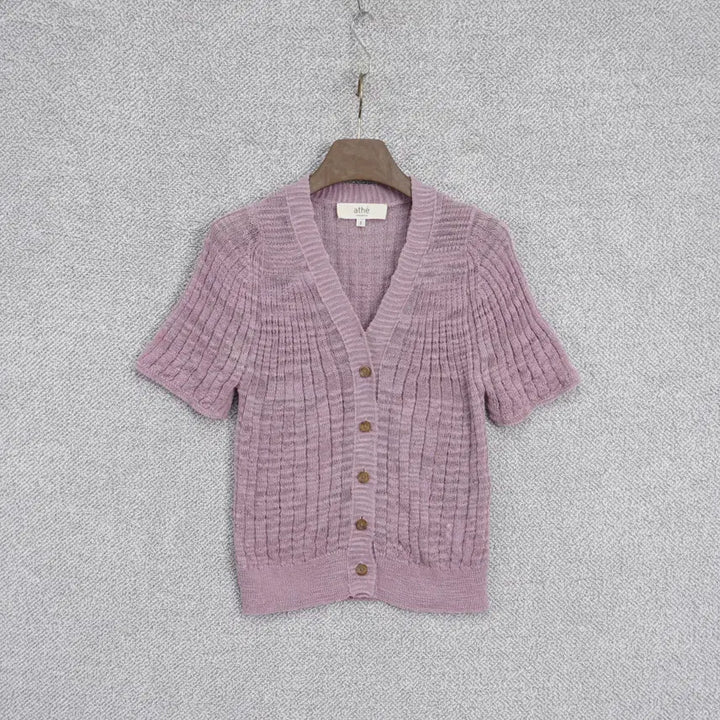 [SOLD OUT] 아떼 바네사브루노 22SS 린넨혼방 골지 반팔 가디건 free