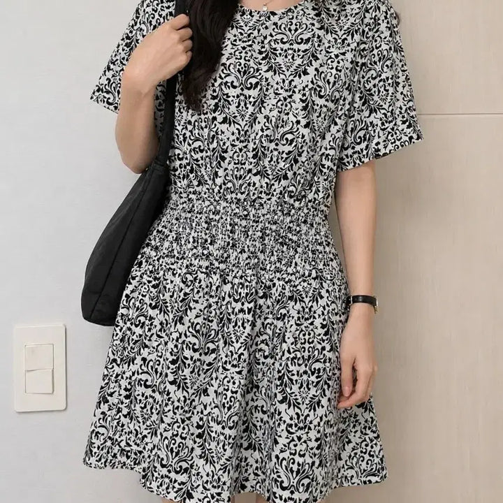 [BUNJANG] Black Lady Story Pattern Midi Dress / 블랙 레이디 스토리 패턴 원피스