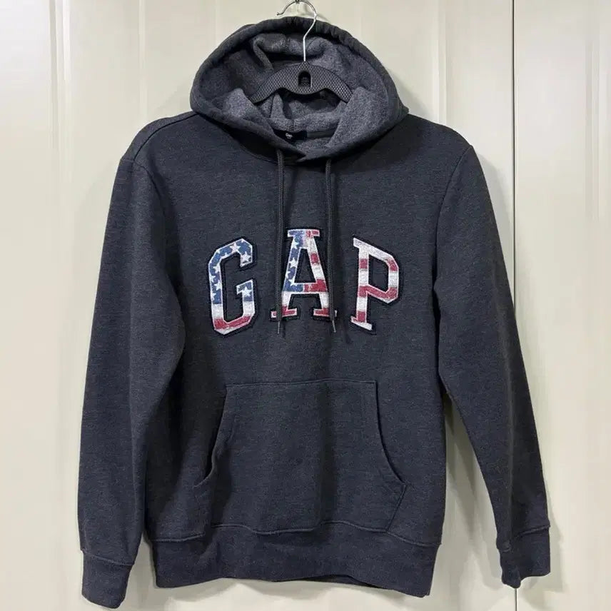 [BUNJANG] GAP Charcoal US Flag Big Logo Hoodie / GAP(갭) 차콜 성조기 빅로고 후드티