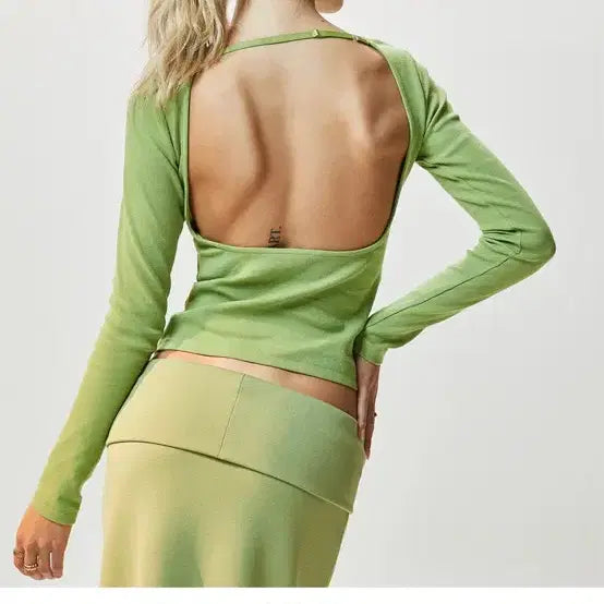[BUNJANG] FVLN Backless Long Sleeve Top - Black / FVLN 파이브라인 백리스 롱 슬리브 탑 블랙