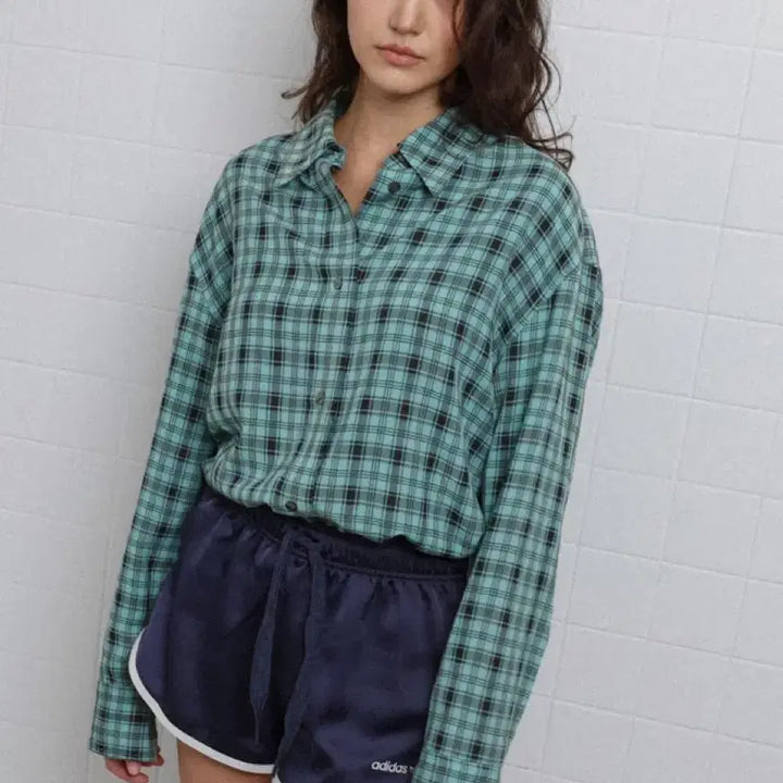 [SOLD OUT] 포에브 체크 셔츠 블루그린