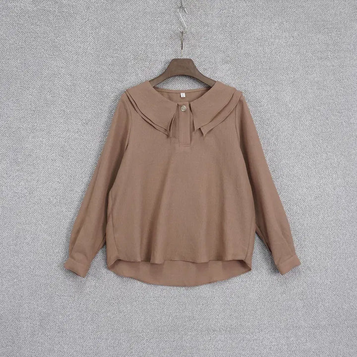 [BUNJANG] LAEL Linen Blend Double Collar Blouse / LAEL 여성 빅카라 린넨혼방 블라우스 55-66size
