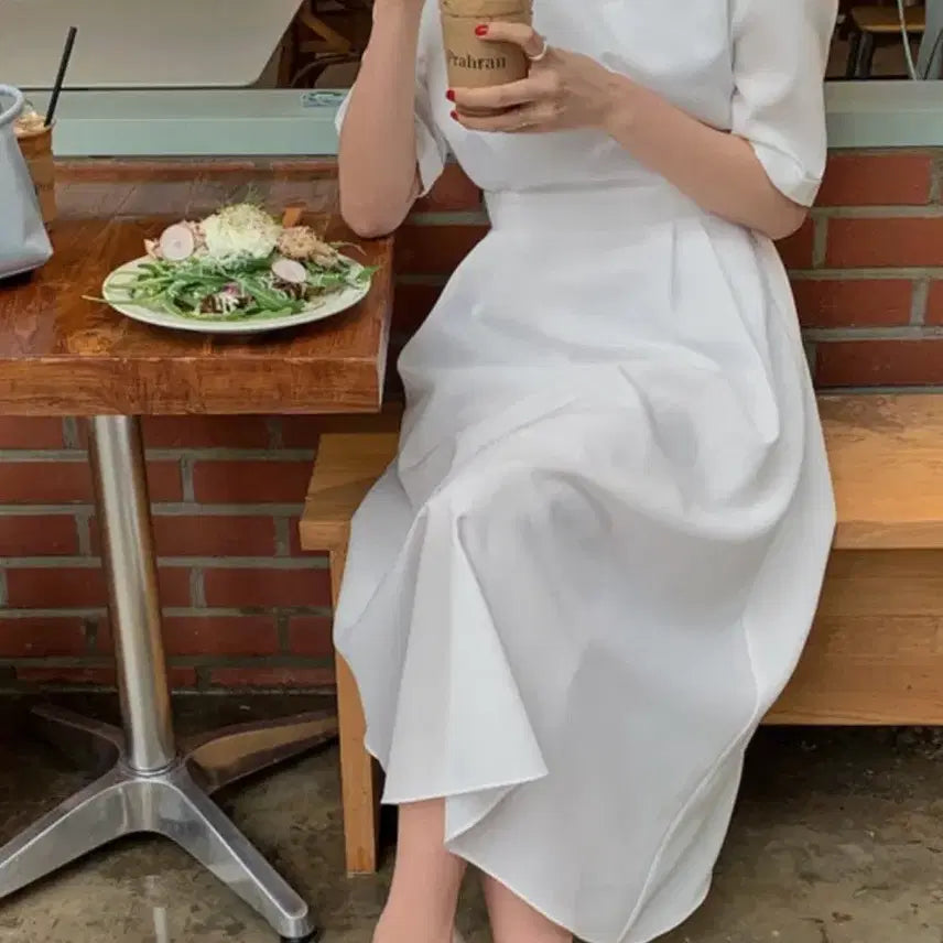 [BUNJANG] White Flare Long Dress for Self Wedding / 66-77 화이트 반팔 플레어 롱 원피스 셀프웨딩 브라이덜샤워 휴양지룩