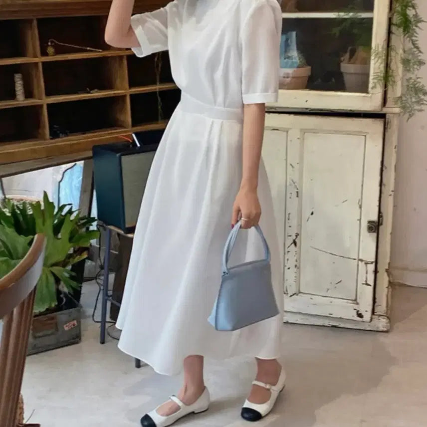 [BUNJANG] White Flare Long Dress for Self Wedding / 66-77 화이트 반팔 플레어 롱 원피스 셀프웨딩 브라이덜샤워 휴양지룩