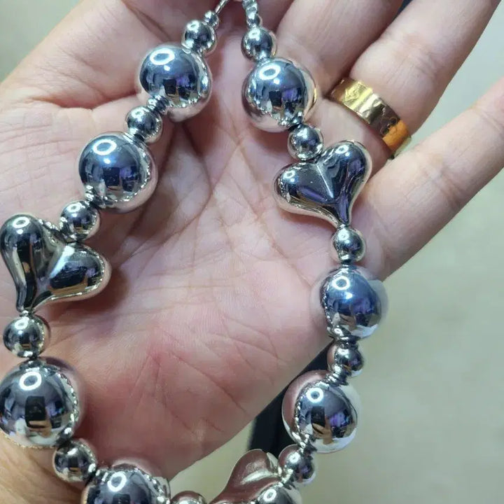 [BUNJANG] Heart Silver Bead Keyring / 하트 은볼 비즈 키링