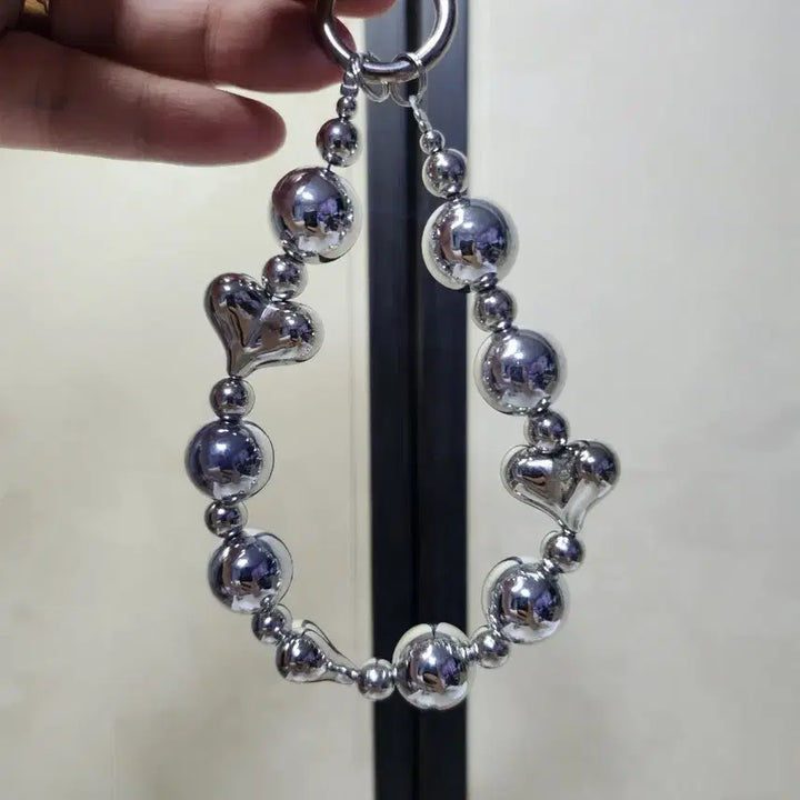 [BUNJANG] Heart Silver Bead Keyring / 하트 은볼 비즈 키링
