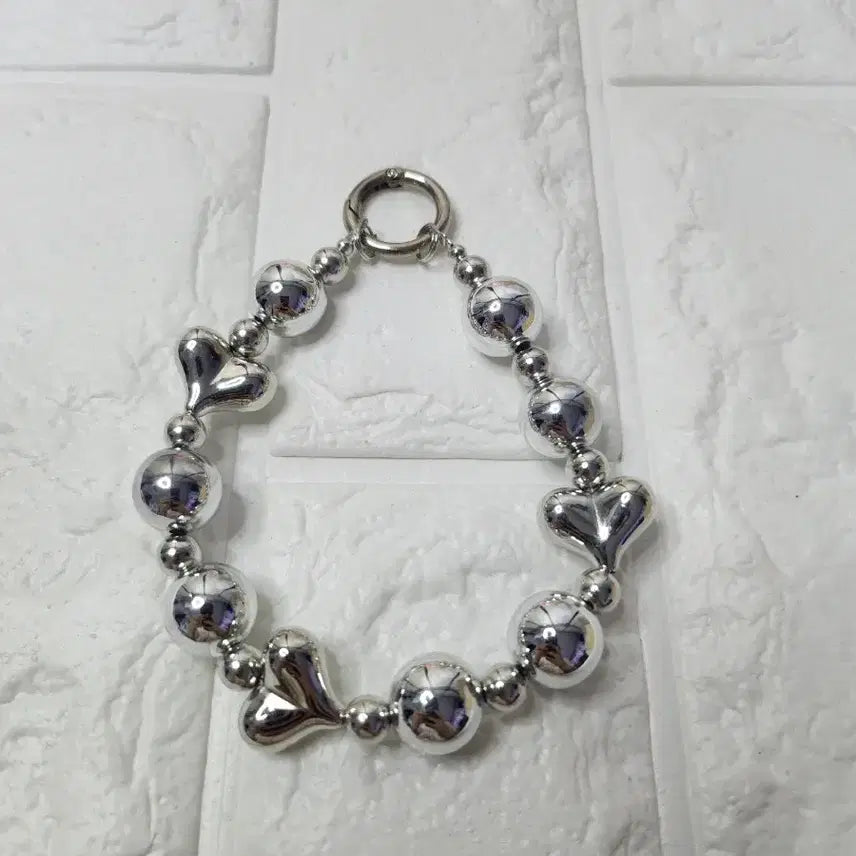 [BUNJANG] Heart Silver Bead Keyring / 하트 은볼 비즈 키링