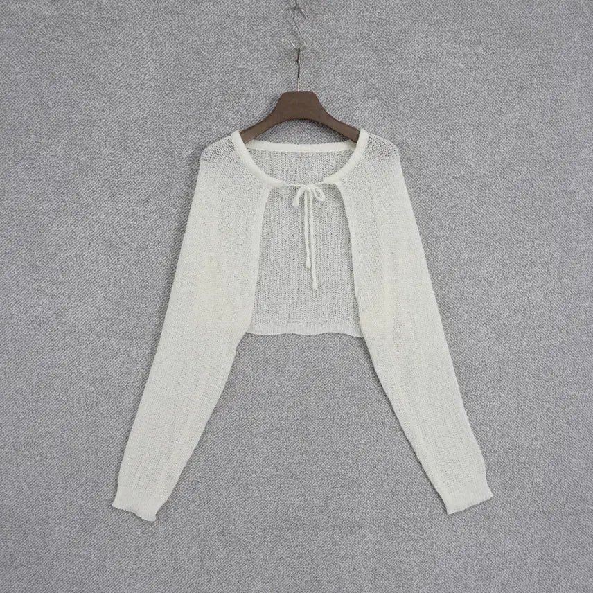 [BUNJANG] Summer Ivory Crop Bolero Cardigan / 여성 까끌 썸머 아이보리 크롭 볼레로 가디건 free