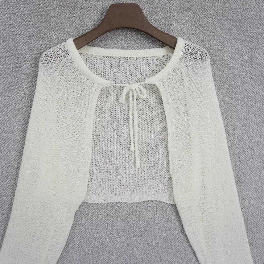 [BUNJANG] Summer Ivory Crop Bolero Cardigan / 여성 까끌 썸머 아이보리 크롭 볼레로 가디건 free