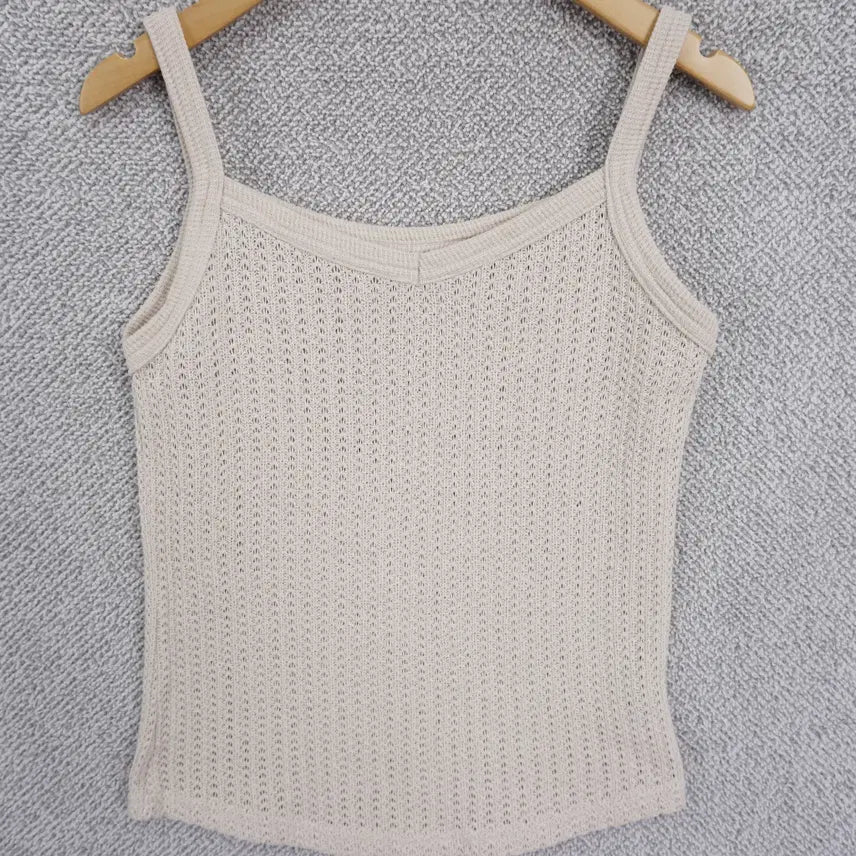 [BUNJANG] Jina Beige Scallop Knit Tank Top / 지나 여성 베이지 스카시 니트 나시 44-55size