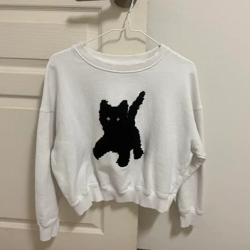 [BUNJANG] aeae Cat Crop Sweatshirt / aeae 에이이에이이 고양이 크롭 맨투맨