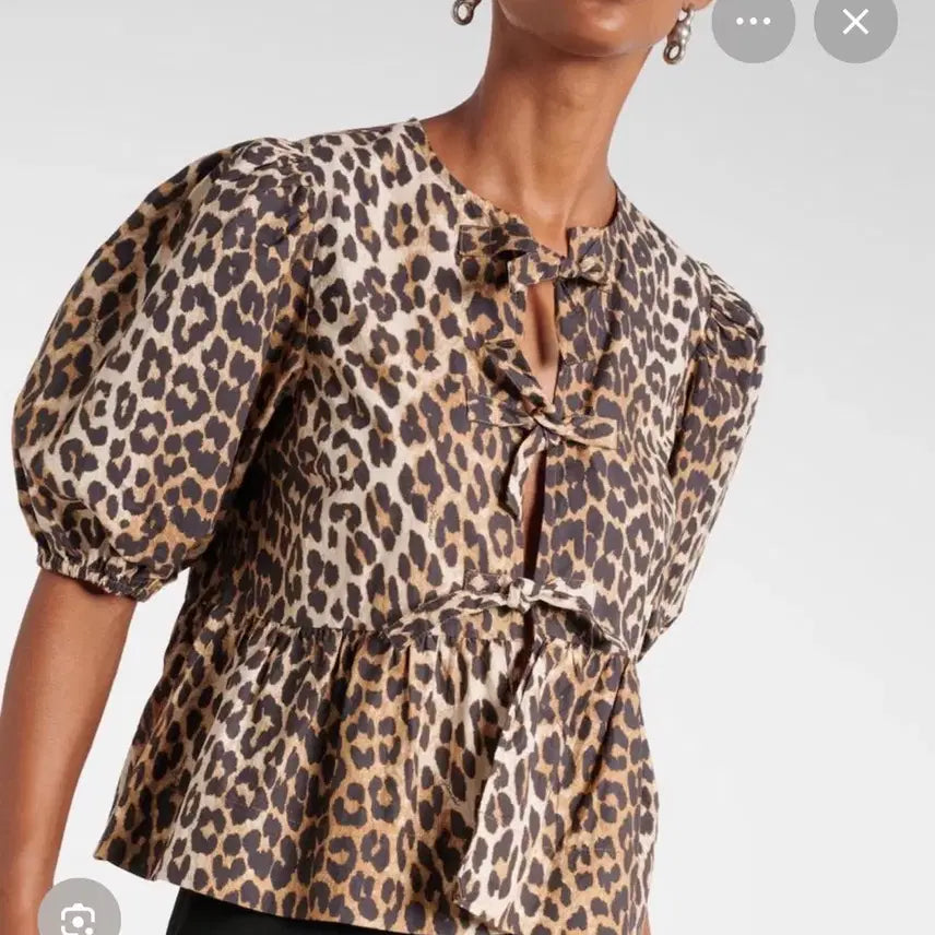 [BUNJANG] GANNI Leopard Poplin Peplum Blouse / GANNI 가니 레오파드 포플린 페플럼 블라우스 셔츠