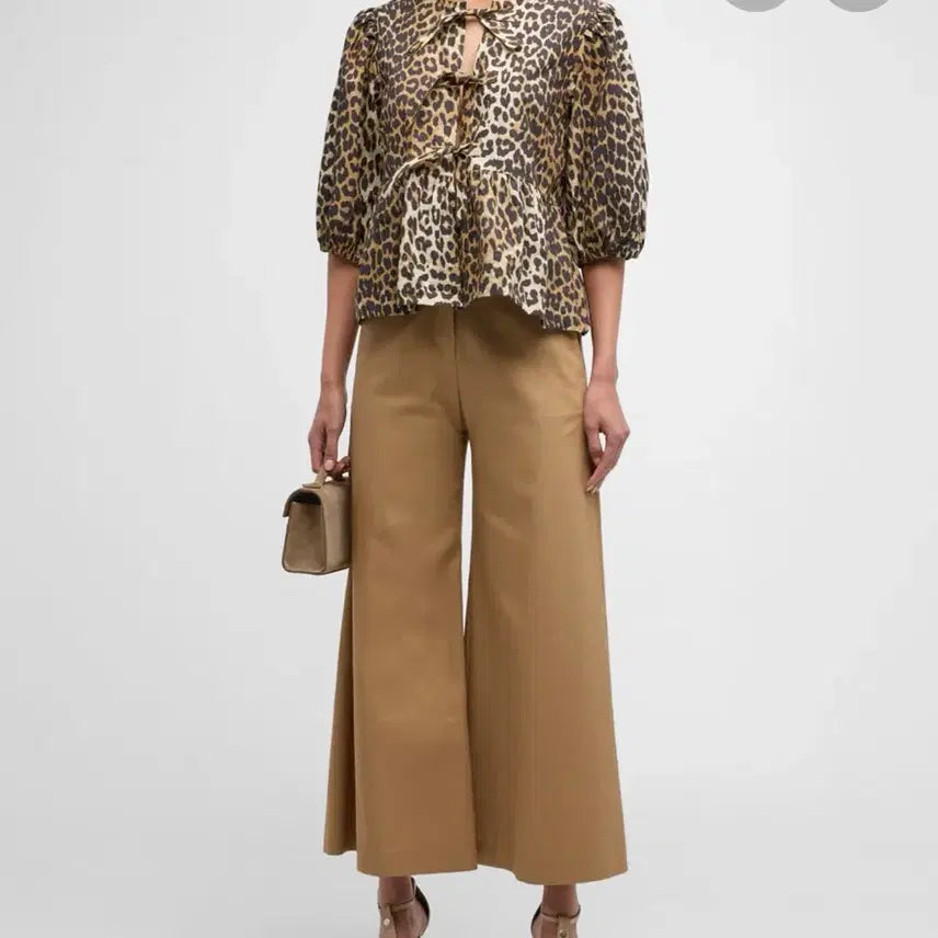 [BUNJANG] GANNI Leopard Poplin Peplum Blouse / GANNI 가니 레오파드 포플린 페플럼 블라우스 셔츠