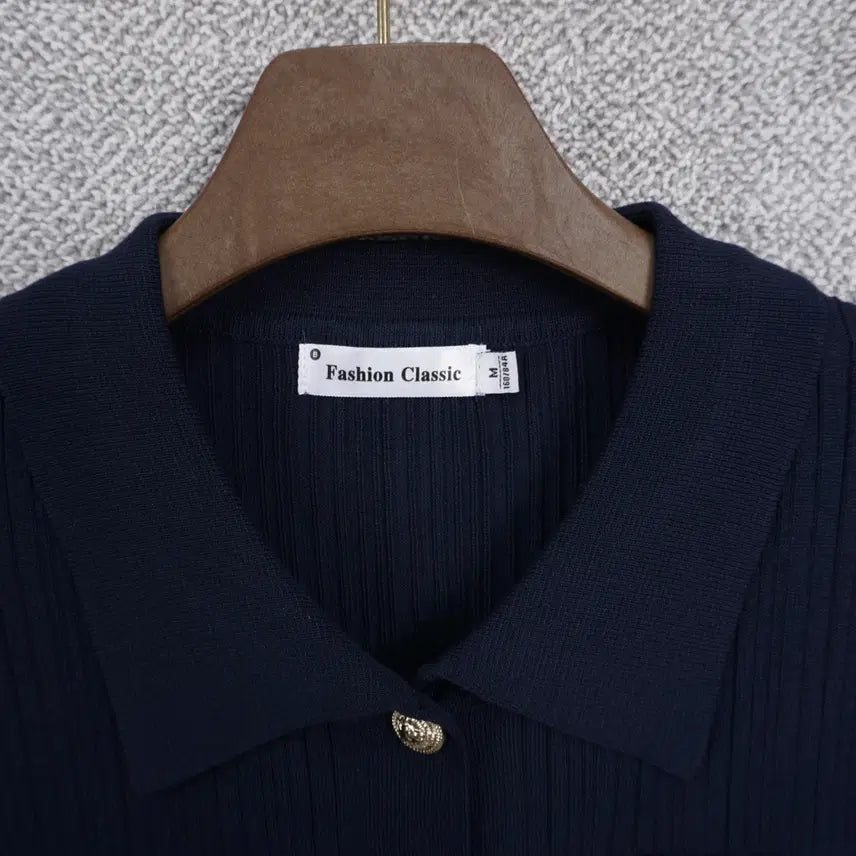 [BUNJANG] Fashion Classic Gold Button Ribbed Knit Top / 패션클래식 여성 골지 금장버튼 반팔 니트 66-77size