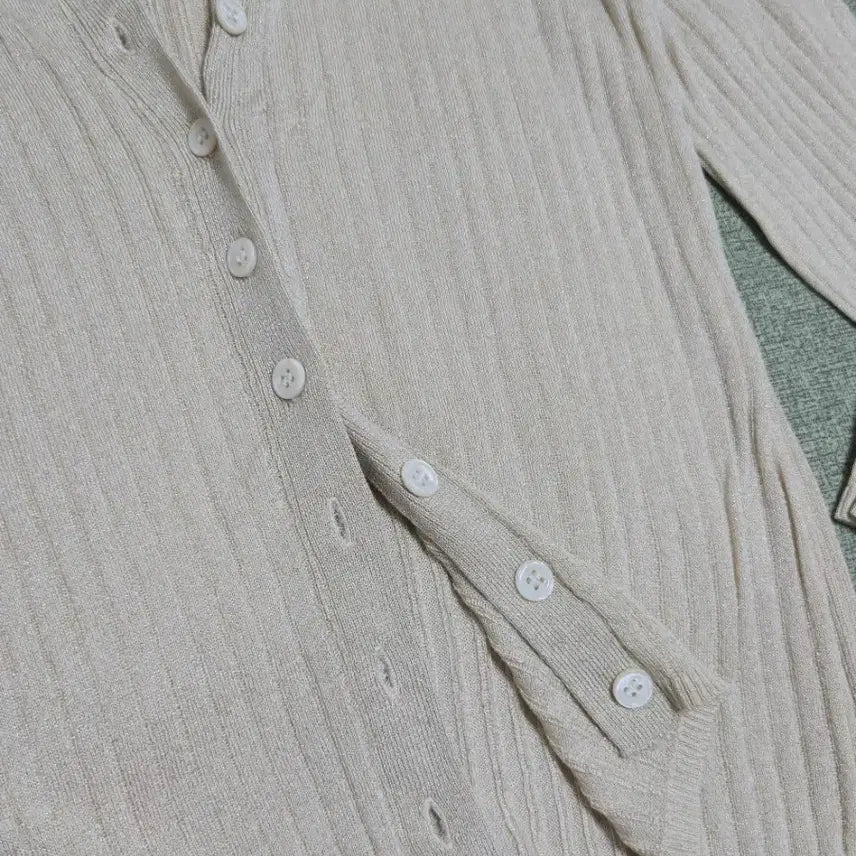 [BUNJANG] Pearl Ribbed V-Neck Cardigan Set / 펄 골지 브이넥 가디건 세트