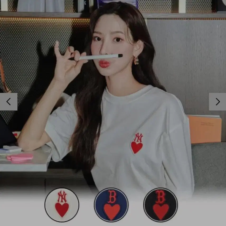 [BUNJANG] MLB Heart Small Logo Oversized T-shirt / L ) MLB 하트 스몰로고 오버핏 반팔티