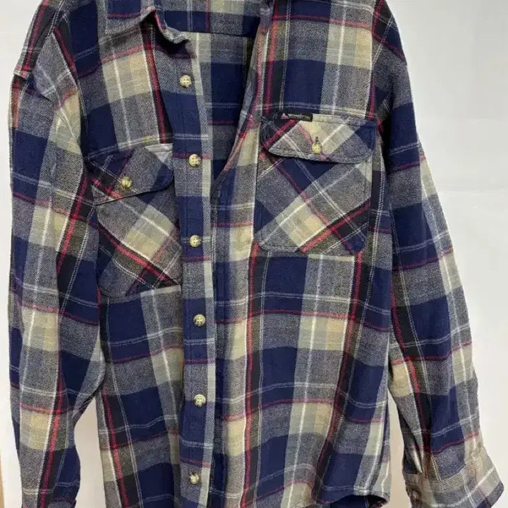 [BUNJANG] Wrangler Navy Plaid Flannel Shirt / 아메리큰 빈티지 랭글러 네이비 플란넬 체크 셔츠