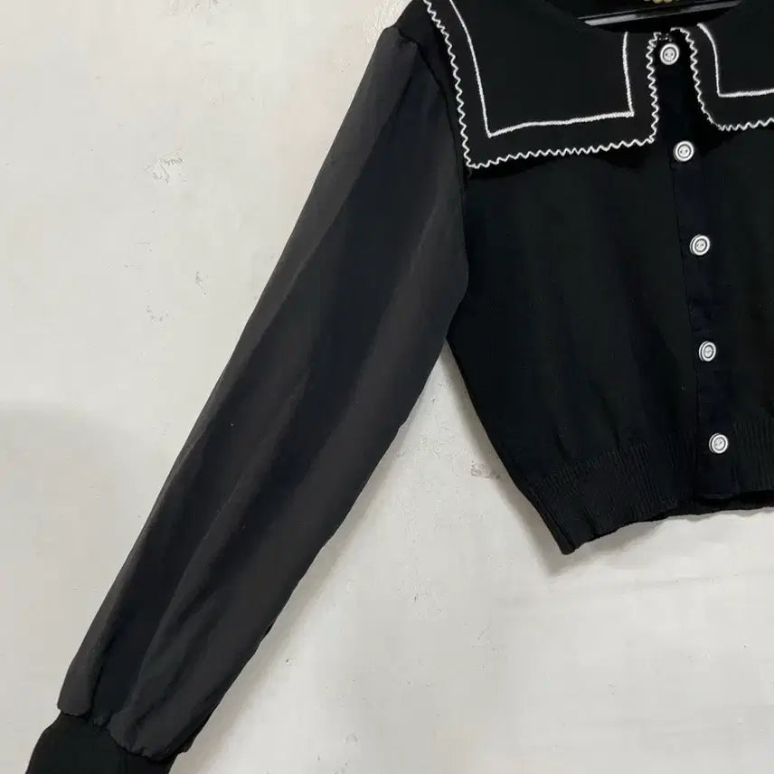 [BUNJANG] N6230 Big Collar Knit Cardigan Crop Top / N6230 빅카라 니트.가디건.퍼프.크롭