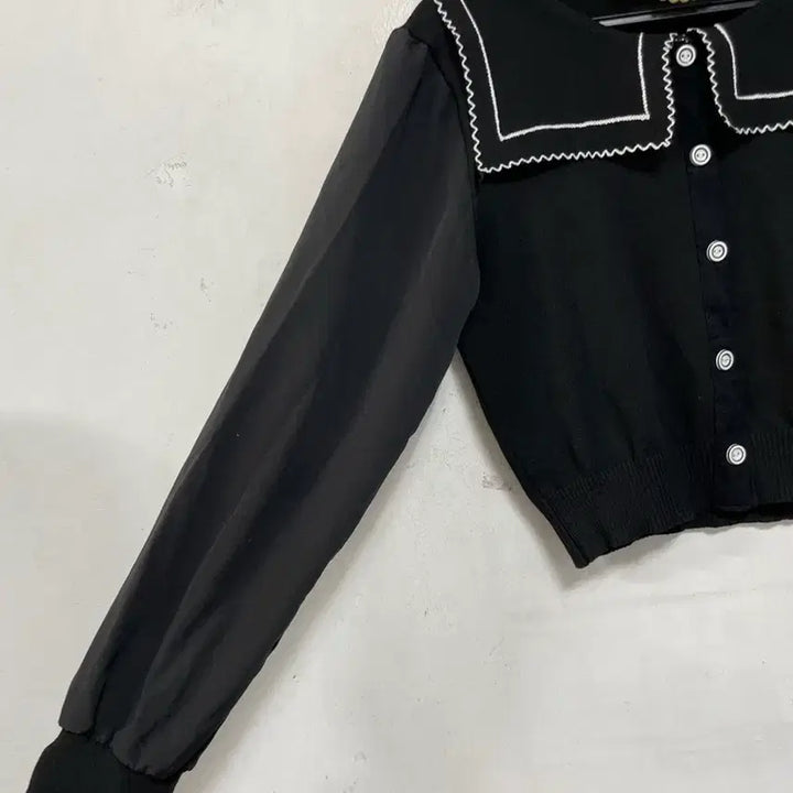 [BUNJANG] N6230 Big Collar Knit Cardigan Crop Top / N6230 빅카라 니트.가디건.퍼프.크롭